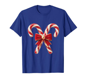 Candy Cane Coquette Bow Christmas Girls Women T-Shirt