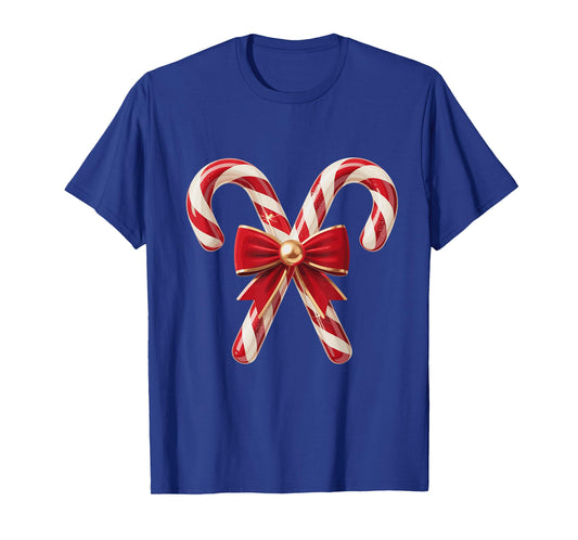 Candy Cane Coquette Bow Christmas Girls Women T-Shirt