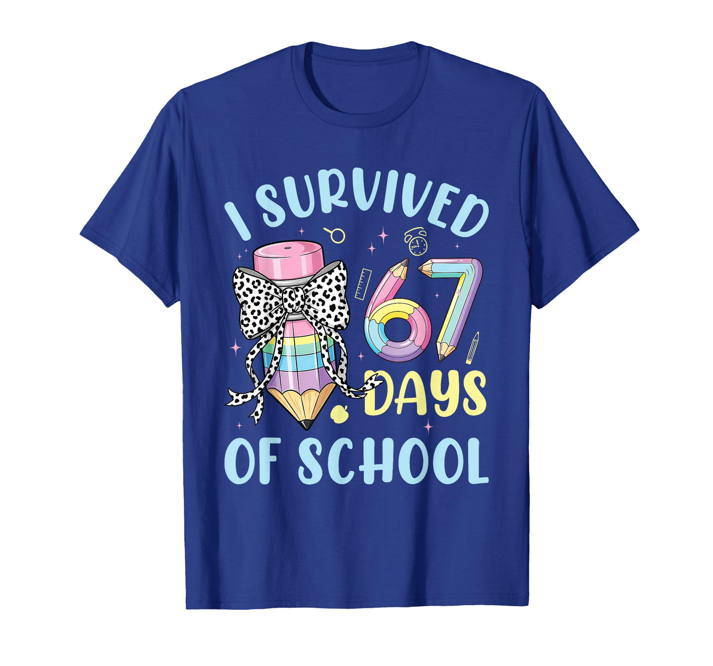 I Survived 67 Days of School Cute Pastel Pencil Bow Design T-Shirt