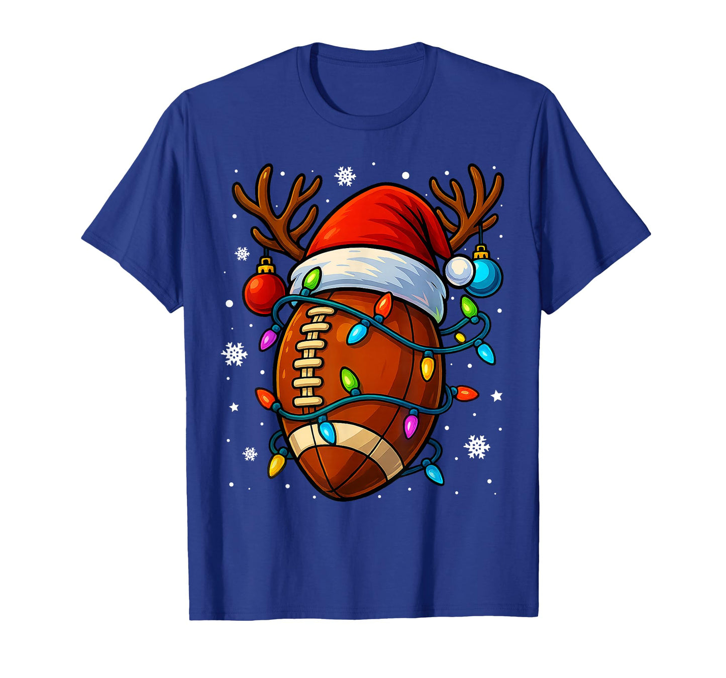 Christmas Football Santa Hat Lights Xmas Pajamas Men Boys T-Shirt