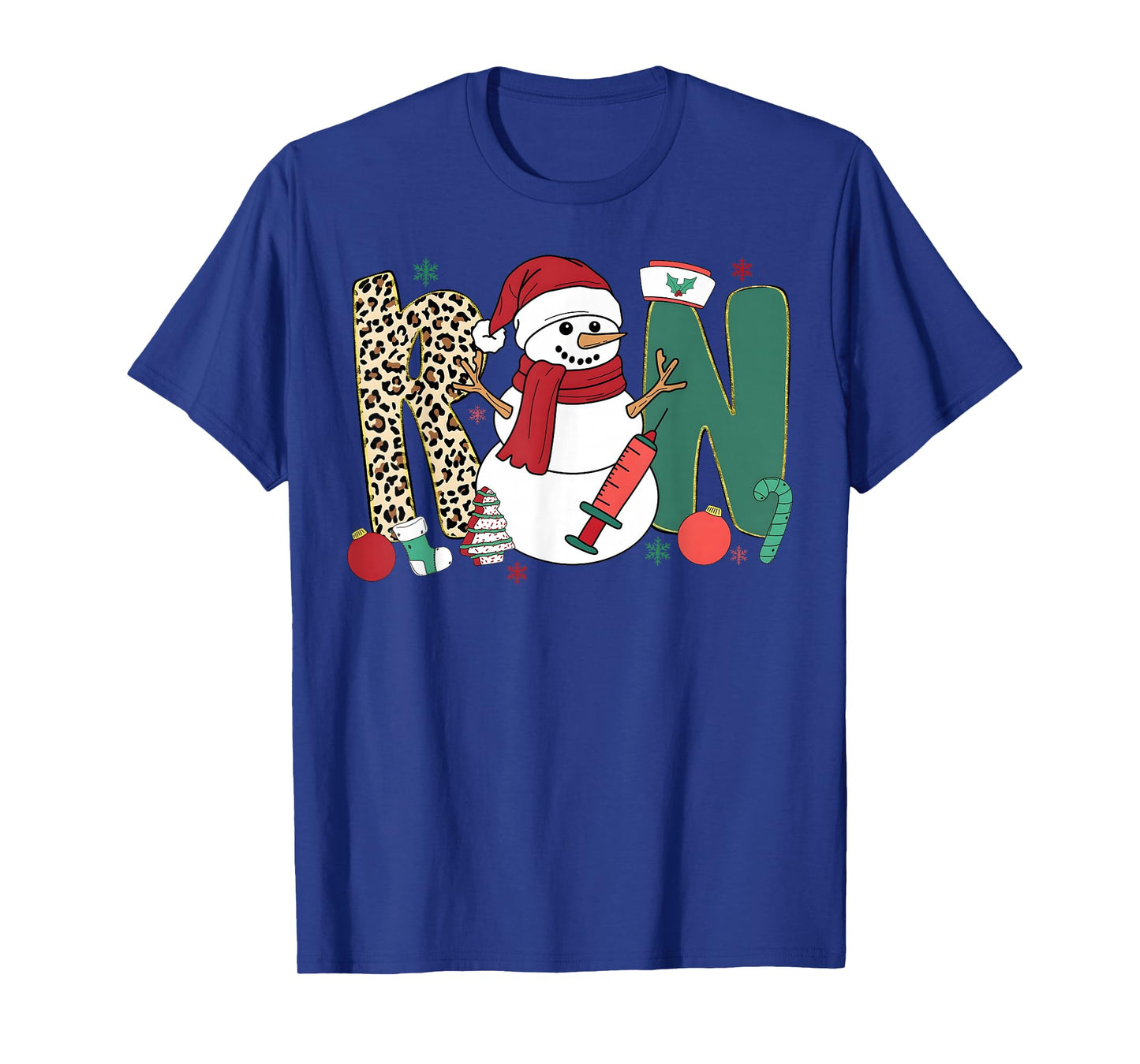 RN Nurse Snowman Merry Christmas Leopard Snowmies Men Women T-Shirt