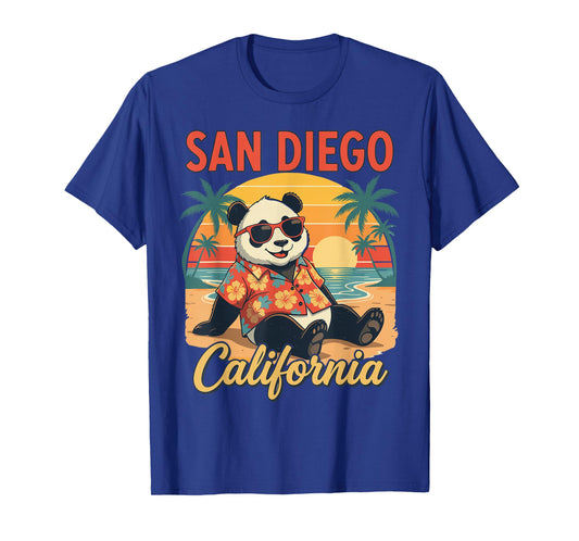 San Diego California Panda Beach Retro Sunset T-Shirt