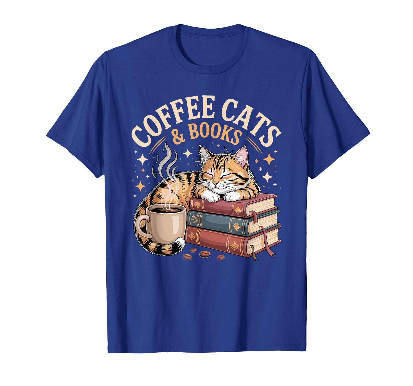 Cozy Reading Cat Coffee and Books Lover Artwork T-Shirt