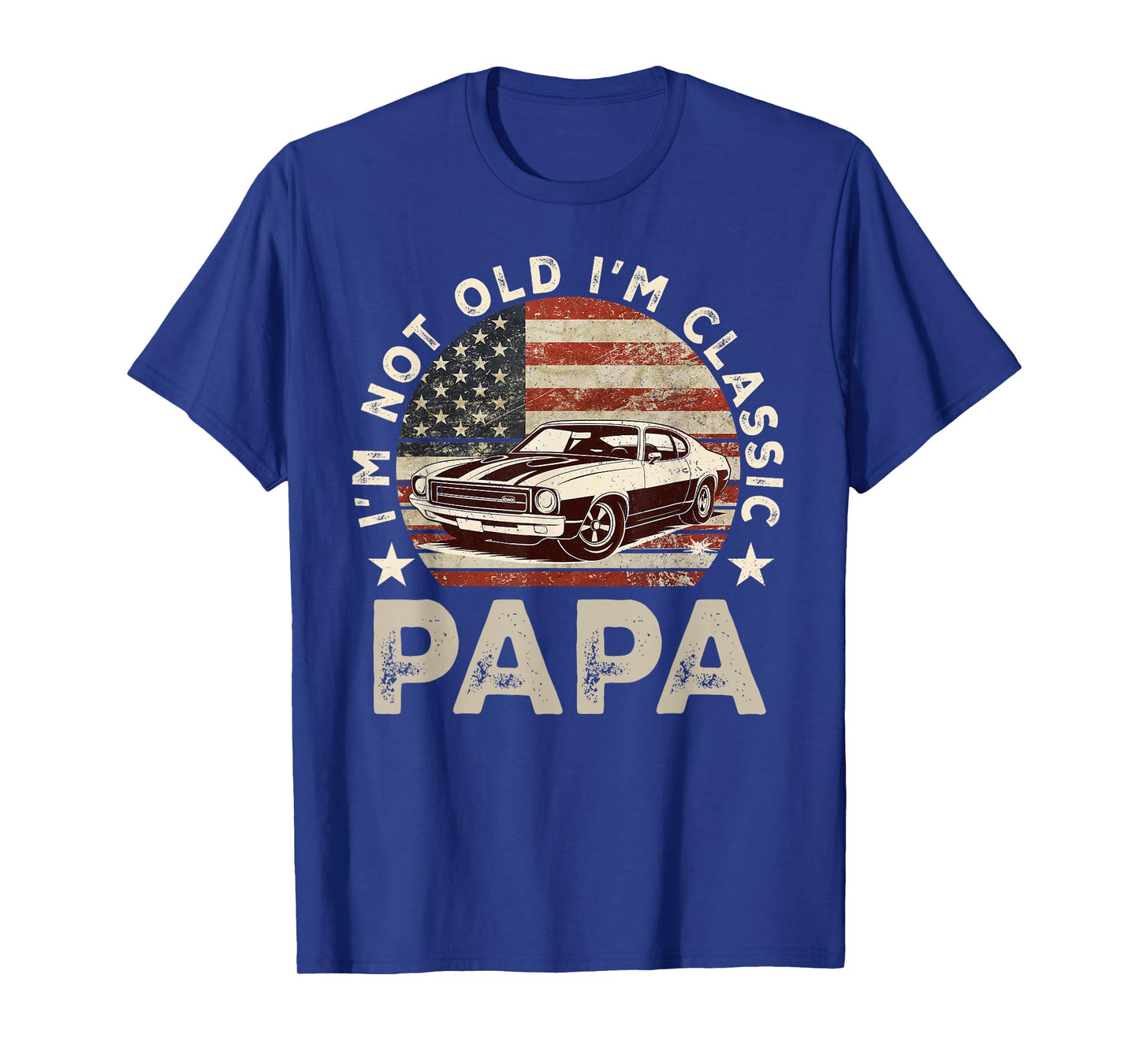 Funny Old Car Classic American US Flag Mens Dad Papa Grandpa T-Shirt