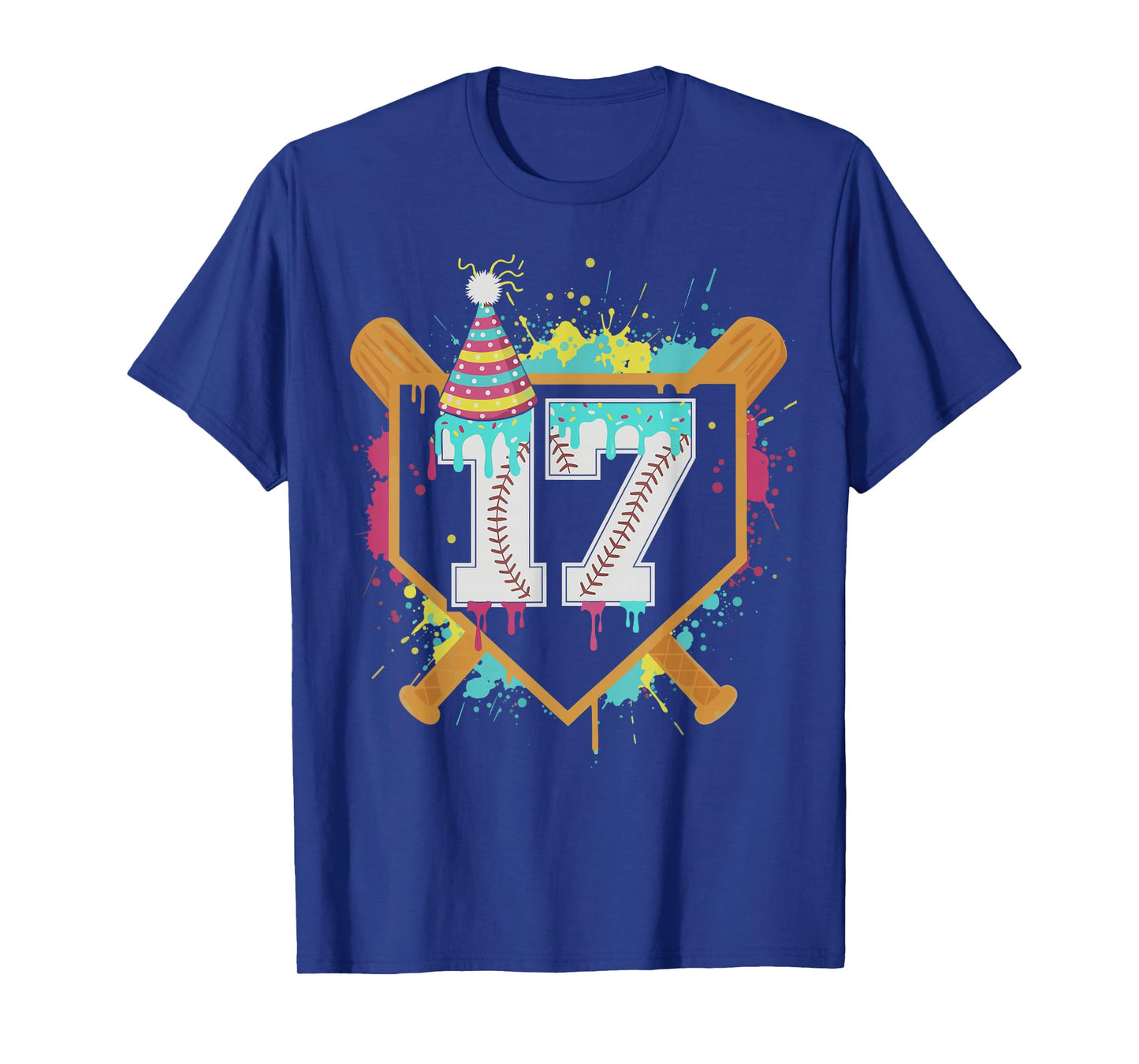 17th Birthday Baseball Drip Number 17 Year Old Birthday Boy T-Shirt