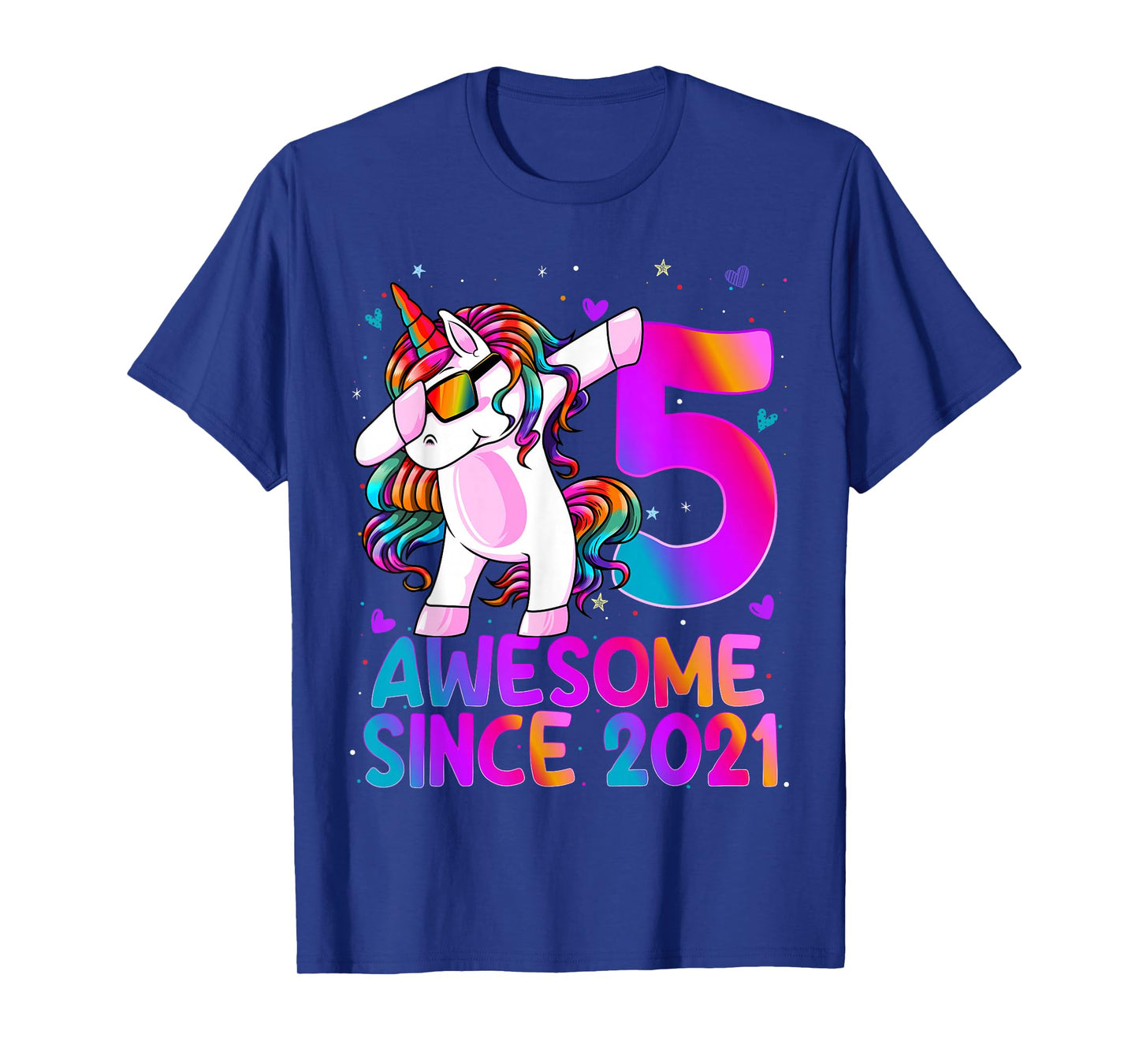 5 Year Old Girl Awesome Since 2021 Unicorn 5th Birthday Girl T-Shirt