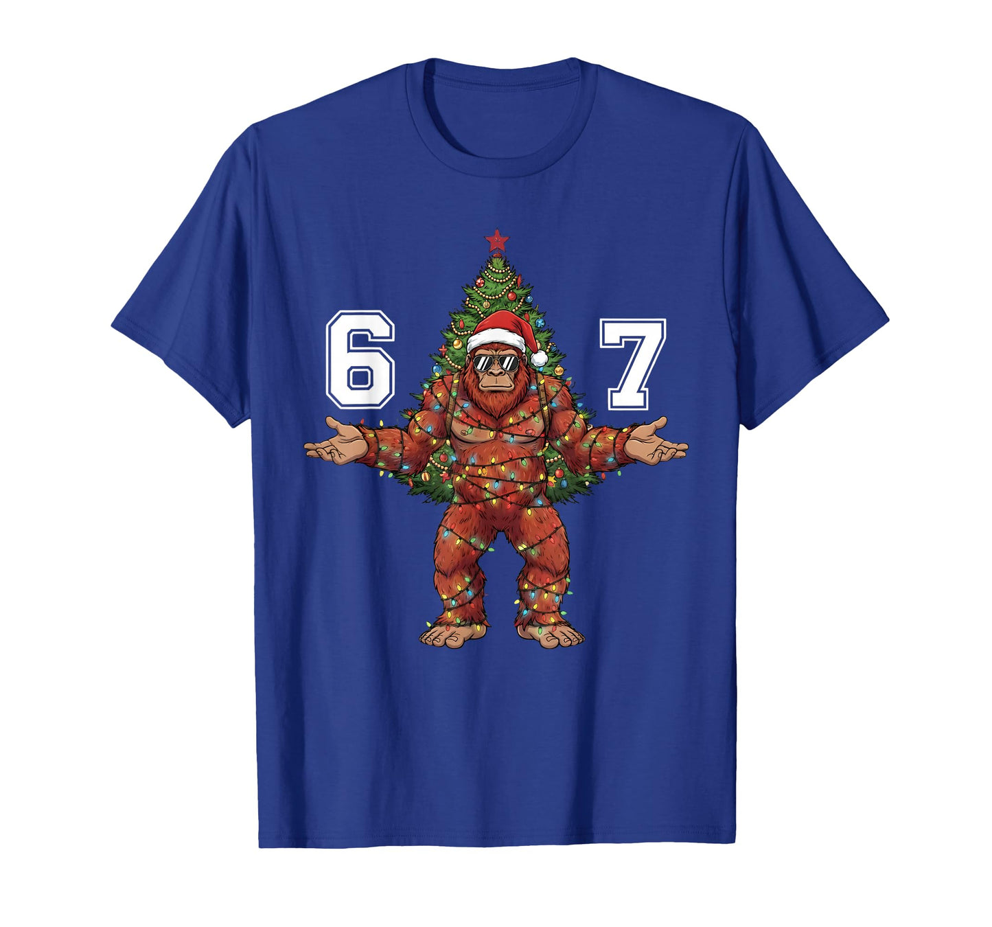 Santa Bigfoot 67 Christmas Tree Xmas Lights Funny Sasquatch T-Shirt