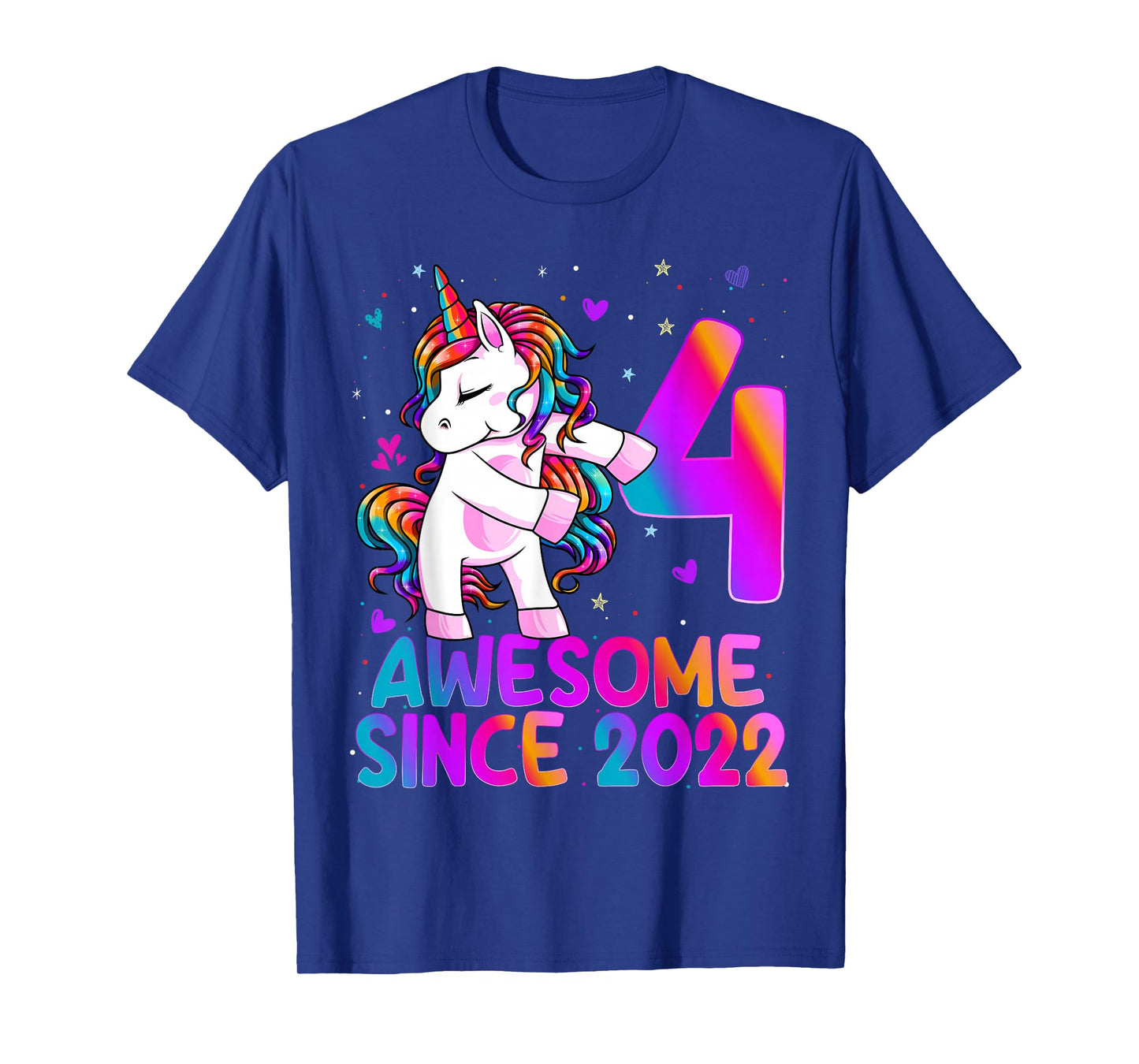 4 Year Old Girl Awesome Since 2022 Unicorn 4th Birthday Girl T-Shirt