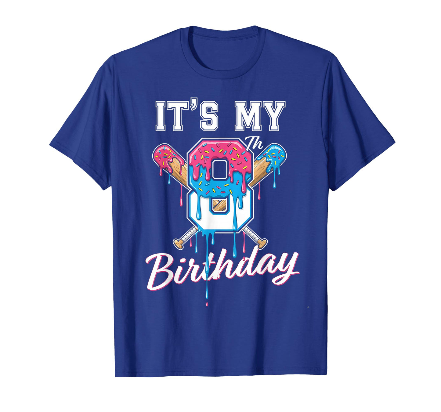 Baseball 8 Year Old Ice Cream Drip 8th Birthday Boy Number 8 T-Shirt