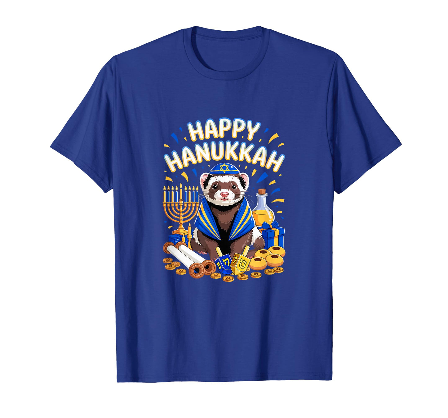 Happy Hanukkah Ferret Wearing Jewish Costume Aniaml Lover T-Shirt
