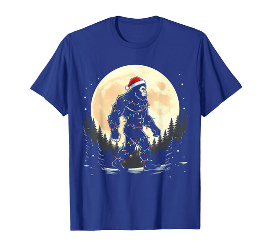 Sasquatch Santa Christmas Tree Lights Funny Xmas Boys Men T-Shirt