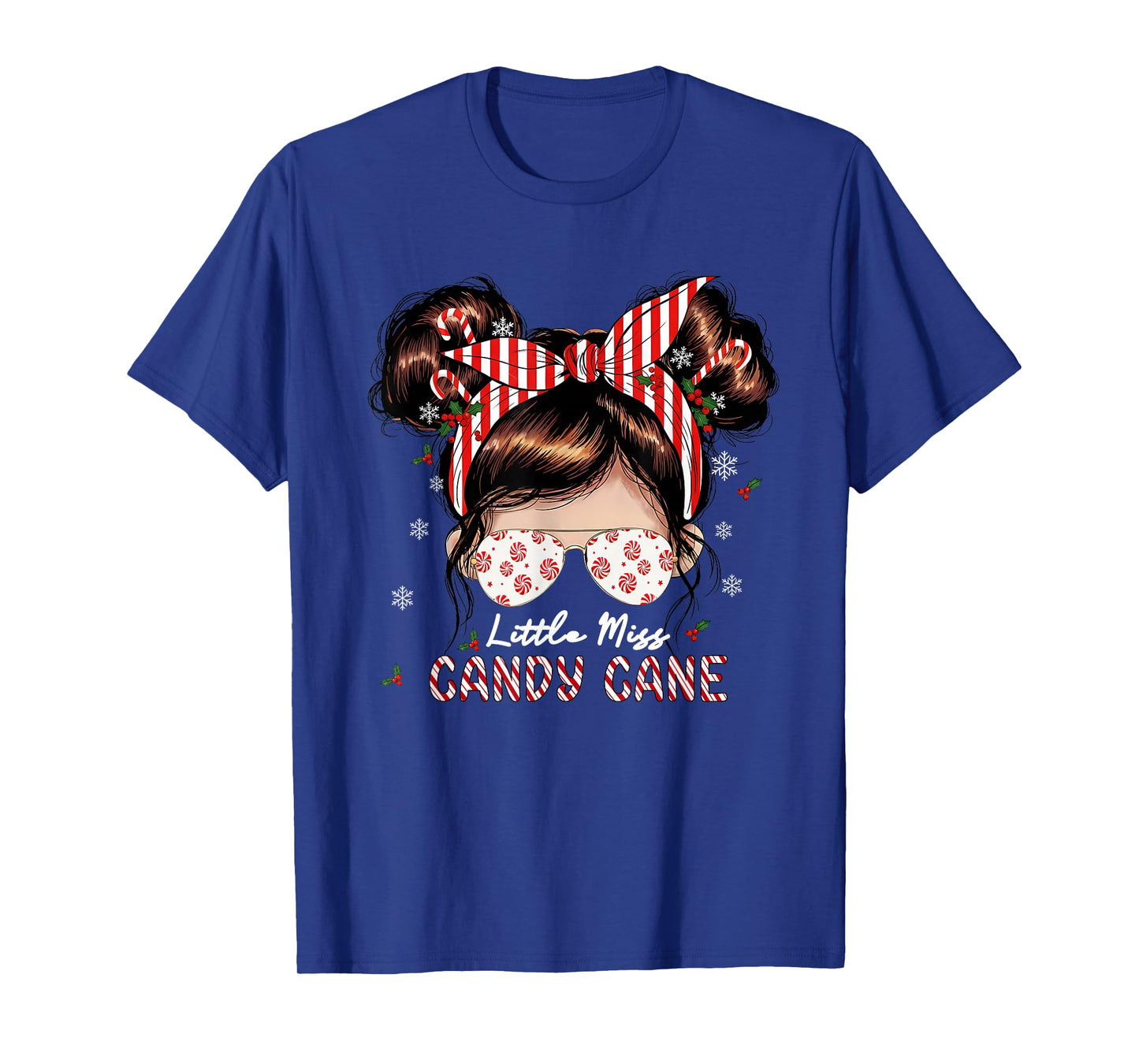 Little Miss Candy Cane Christmas Messy Bun Toddler Girl Kids T-Shirt