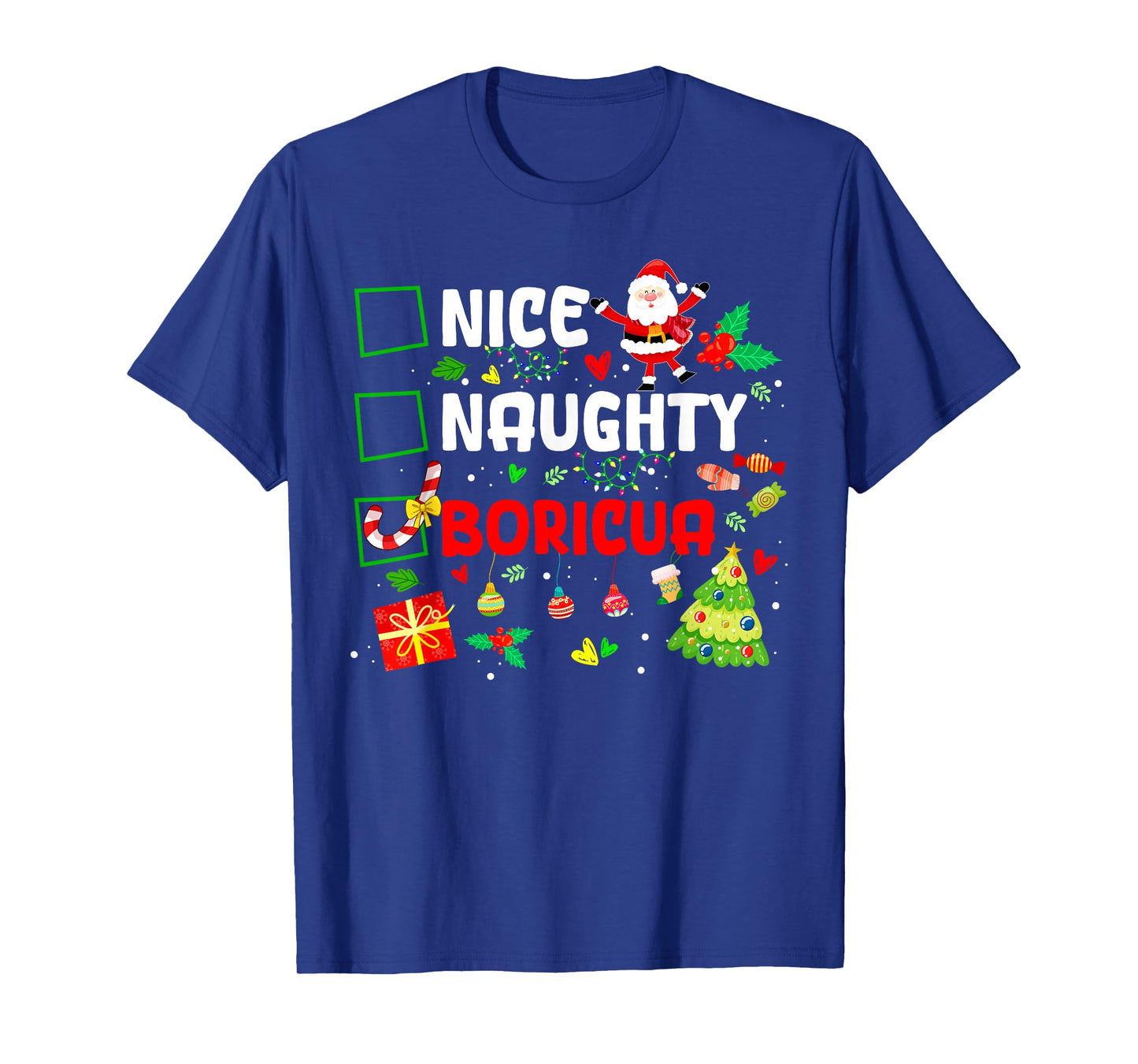 Nice Naughty Boricua Puerto Rico Women Christmas Santa T-Shirt
