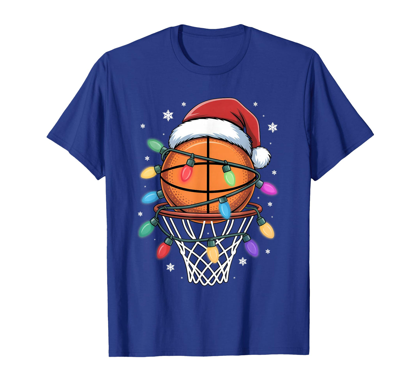 Christmas Basketball Santa Hat Xmas Light Basketball Lover T-Shirt