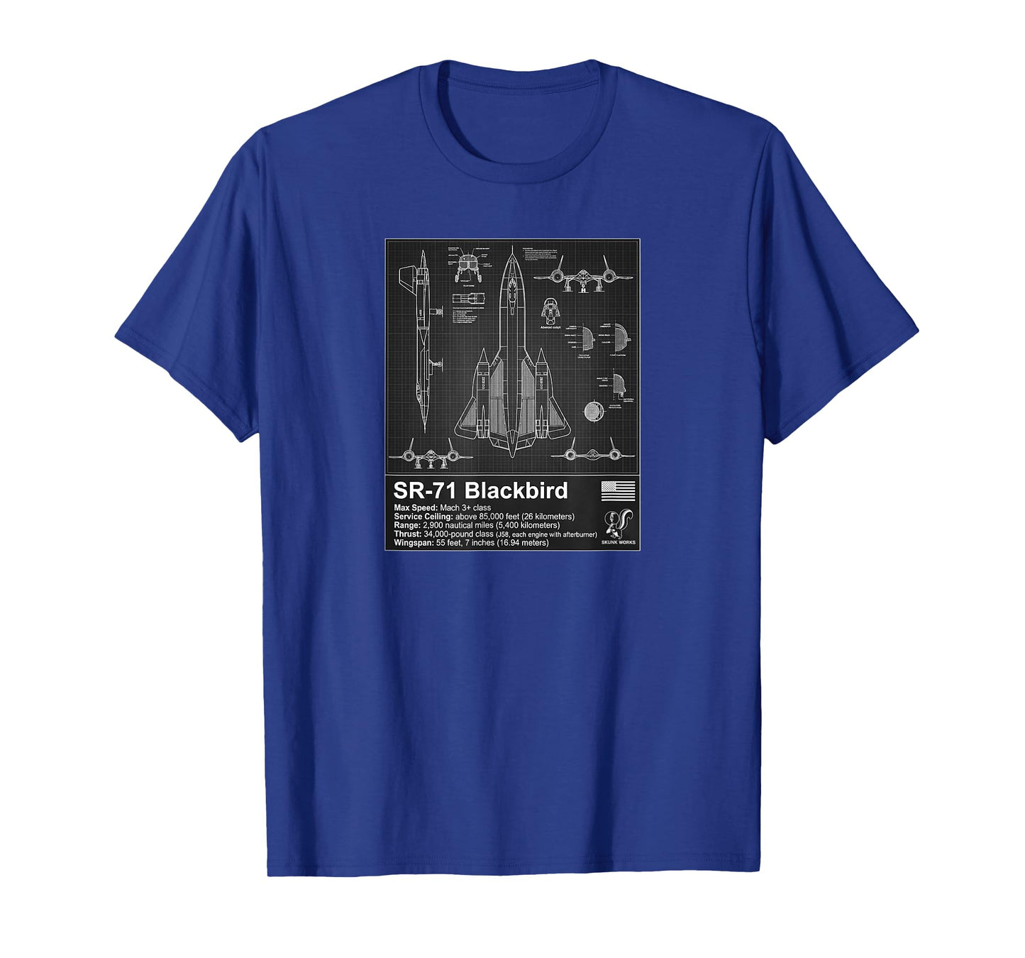 SR-71 Black Bird Blueprint Technical Schematic - Aviation T-Shirt