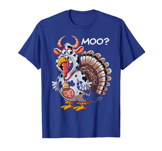 Thanksgiving Turkey Moo Cow Funny Fall Men Women Kids T-Shirt