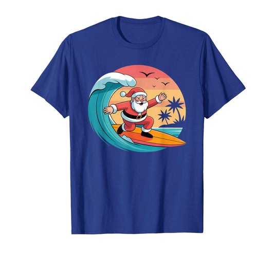 Funny Surfing Santa Claus Vintage Christmas Design T-Shirt
