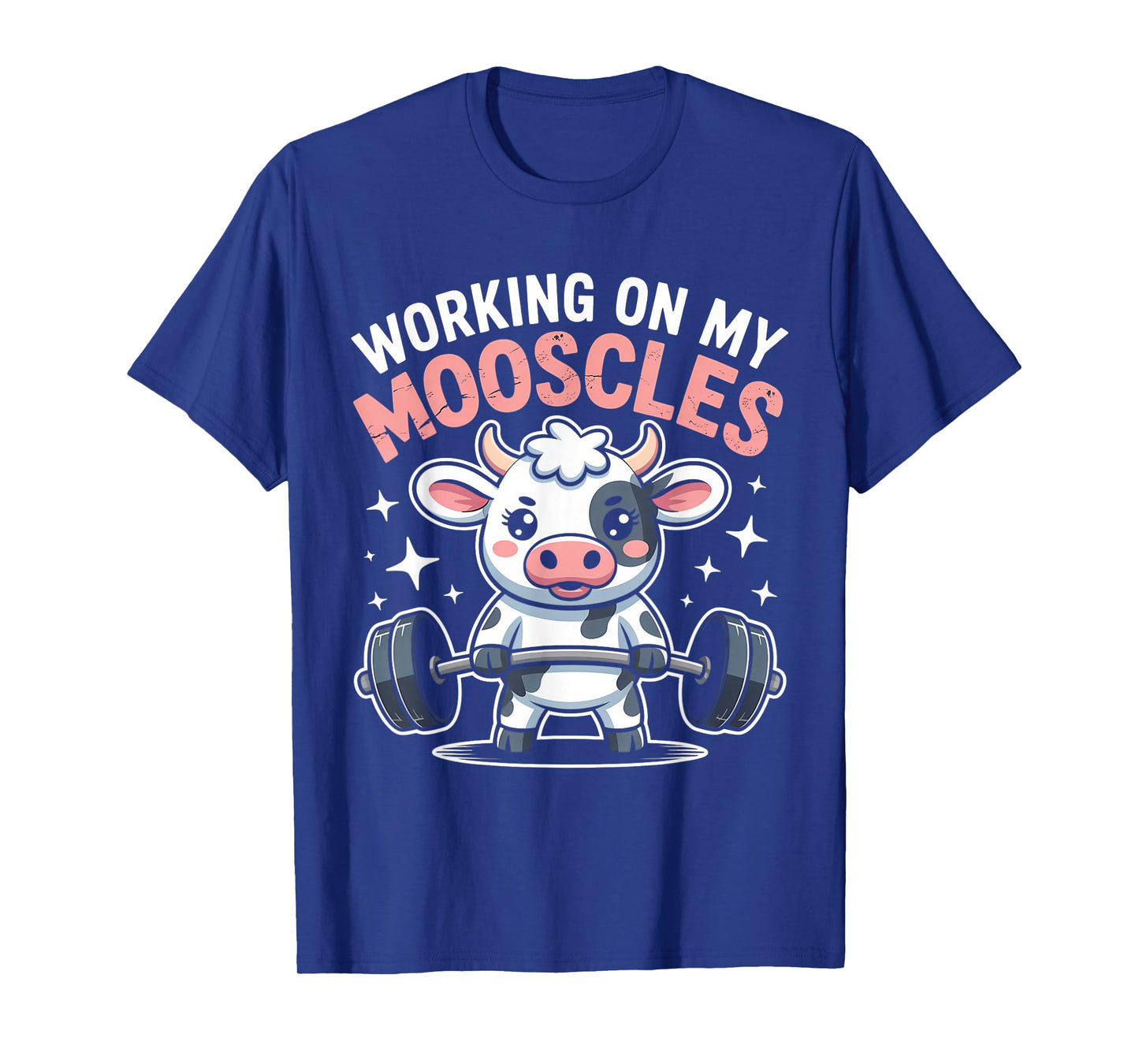 Funny Cow Lifting Weights Fitness Pun Art T-Shirt