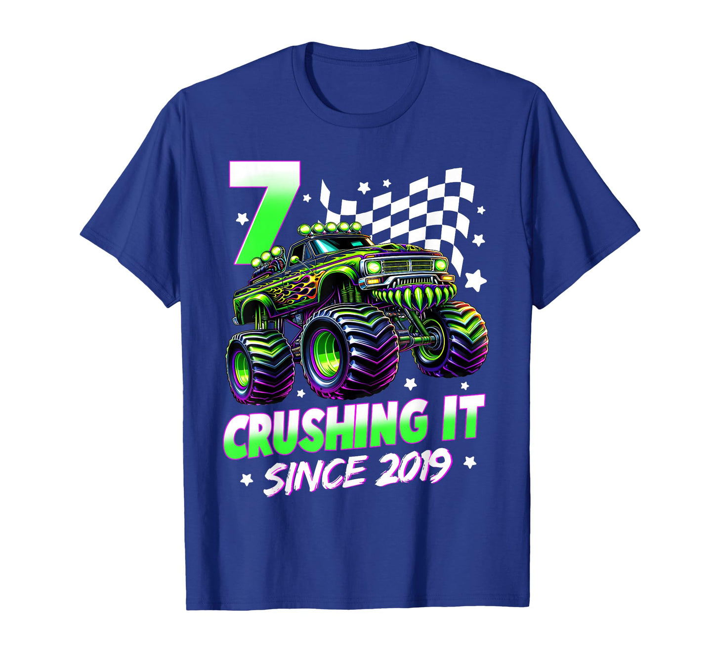 Monster Truck 7 Year Old Boys 7th Birthday Party Born 2019 T-Shirt