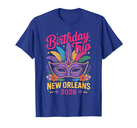 Birthday Trip New Orleans 2026 Matching Mardi Gras Mask Crew T-Shirt