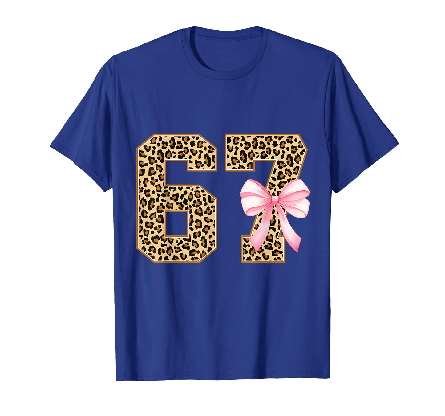 Funny 67 Meme Six Seven Leopard Print Pink Bow 6-7 Girls Kid T-Shirt