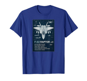F-22 Raptor Blueprint Technical Schematic - Aviation Art T-Shirt