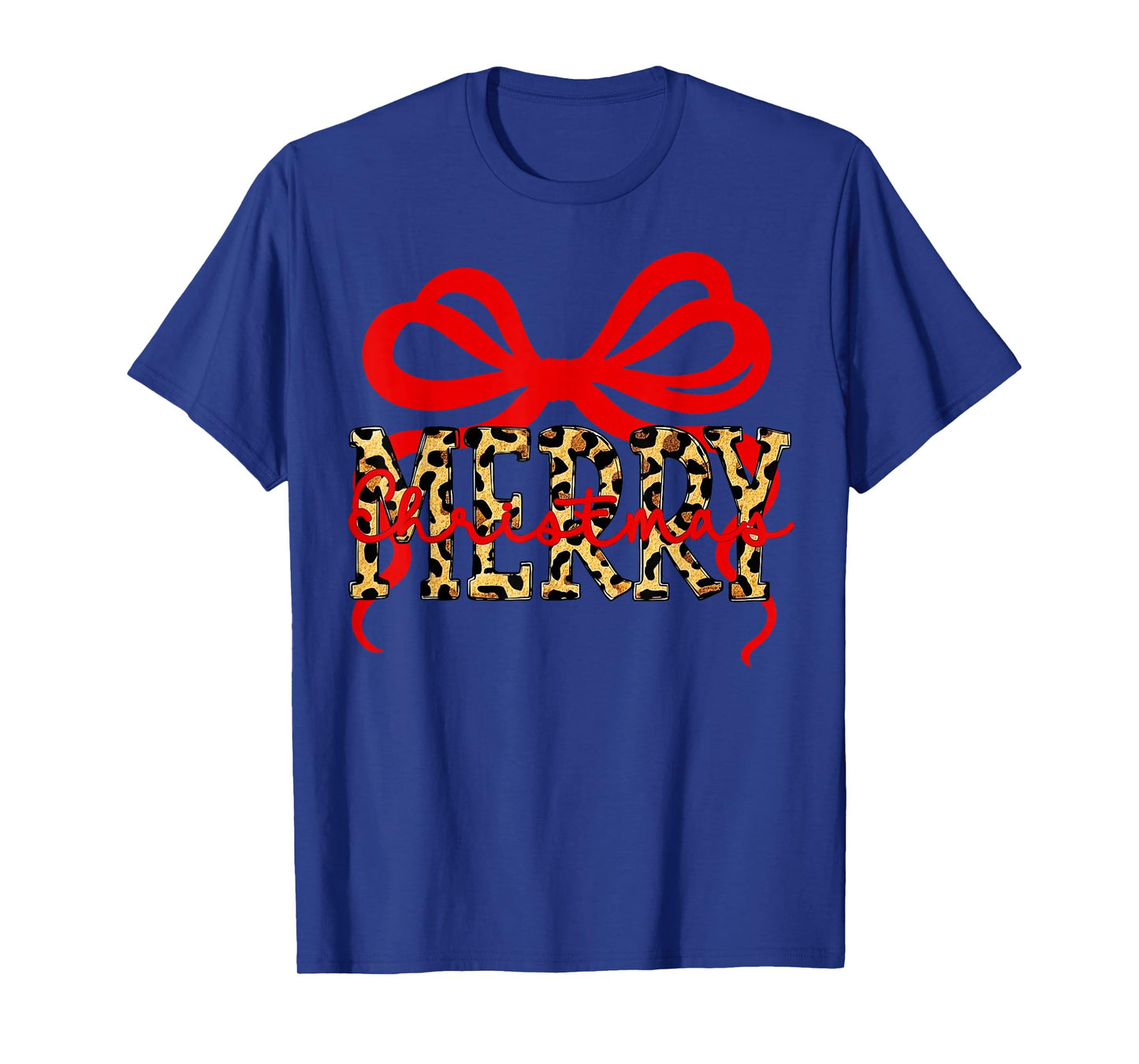 Leopard Merry Christmas Coquette Bow Xmas Holiday T-Shirt