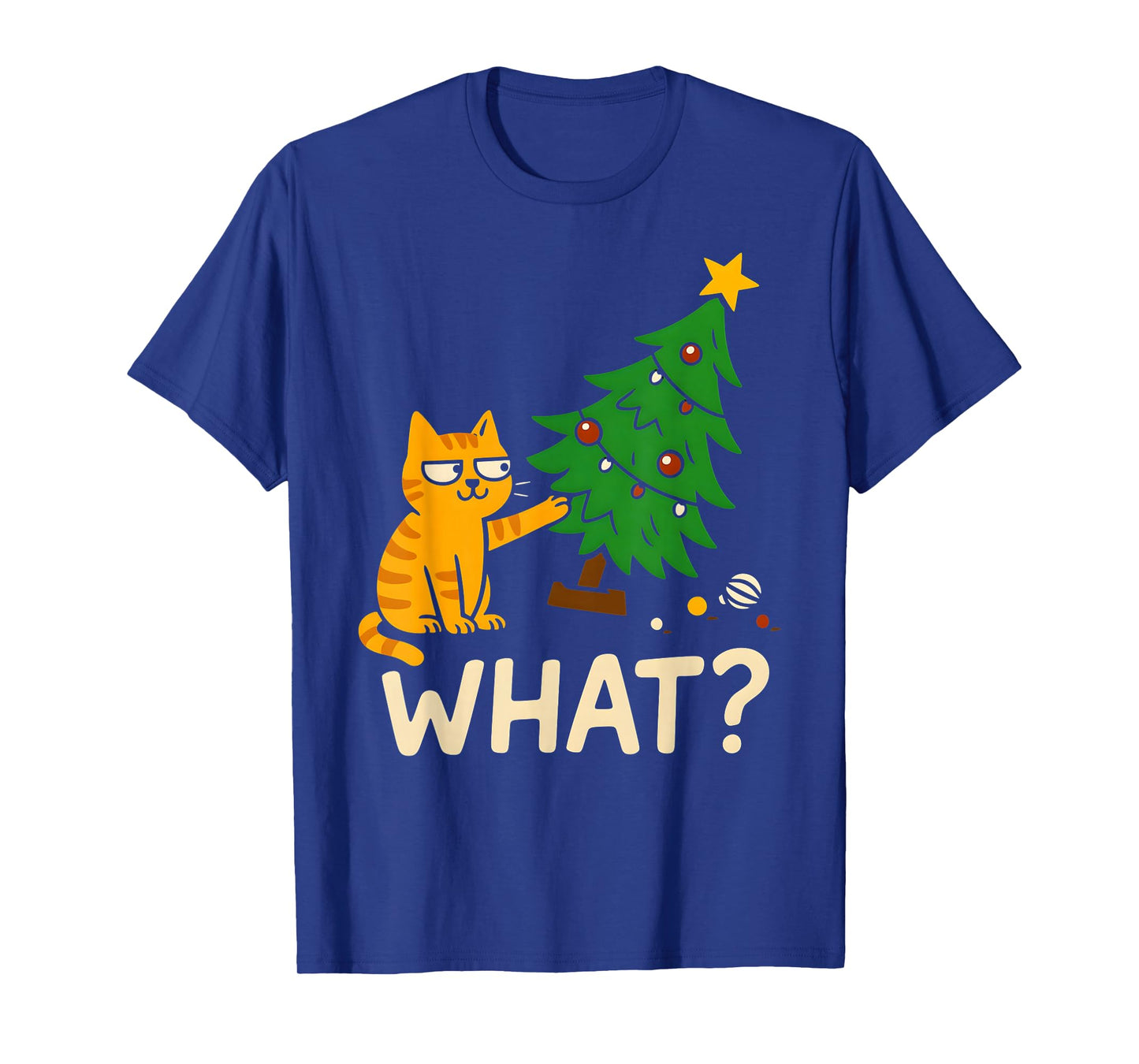 Tabby Cat Xmas Cat Pushing Christmas Tree Over Cat What? T-Shirt