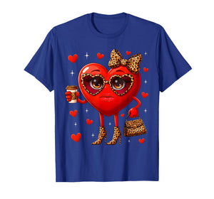 Leopard Heart Drinking Coffee Valentines Day Women Love T-Shirt