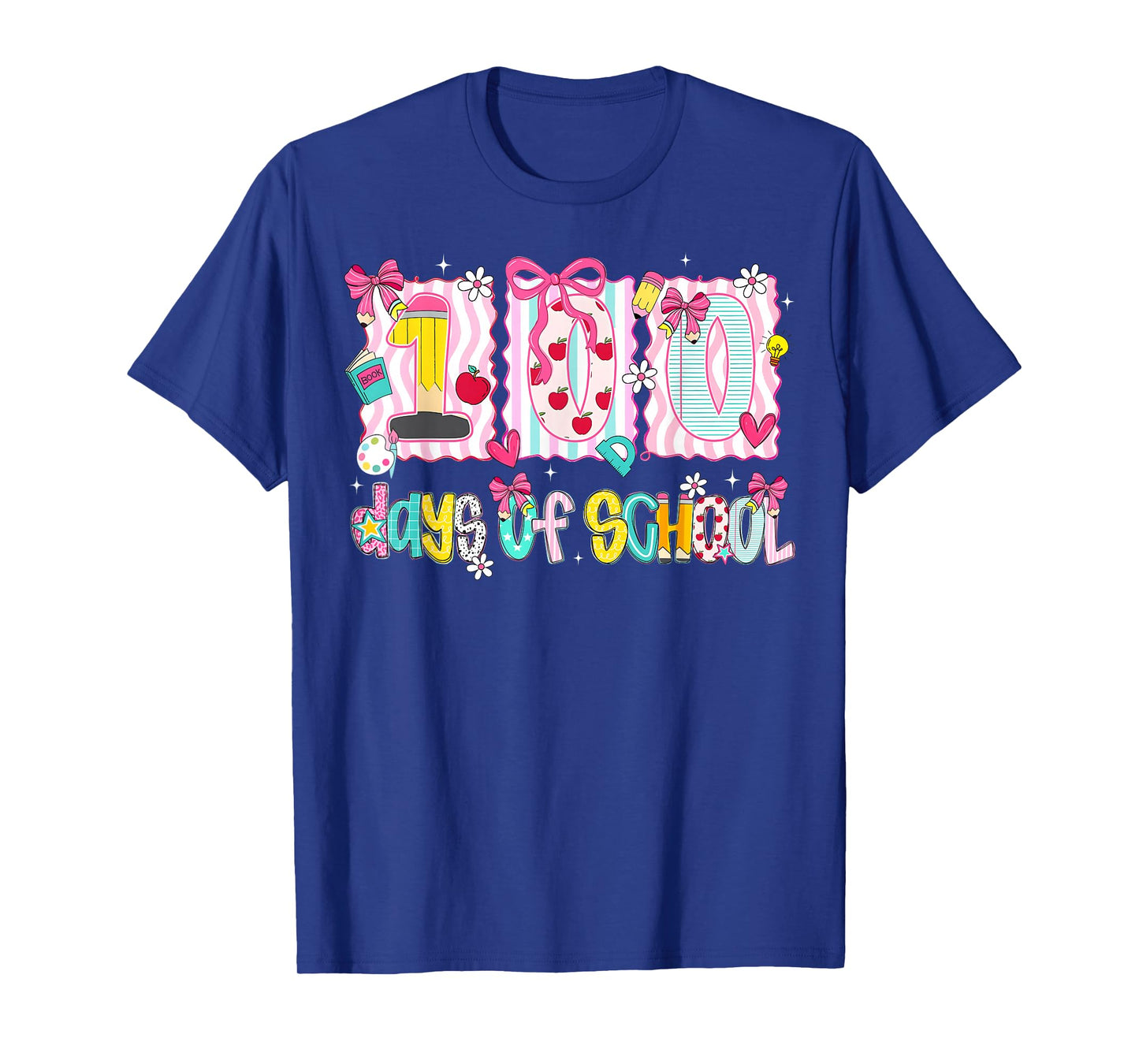 Preppy 100 Days of School Coquette Bow Girl Women Teacher T-Shirt