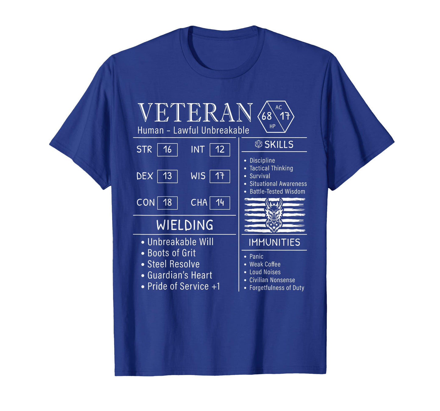 Funny Veteran RPG Stats - Tabletop Player Gamer Humor T-Shirt