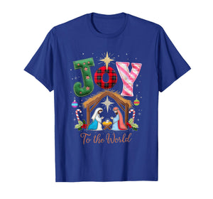 Joy to The World Patchwork Nativity Christmas T-Shirt