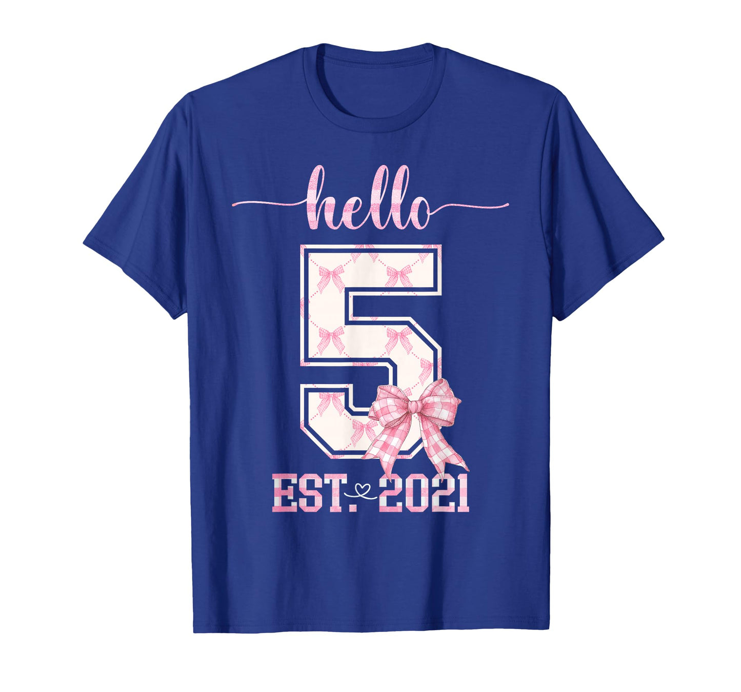 Hello 5 Est 2021 5th Birthday Girl Cute Pink Coquette Bow T-Shirt