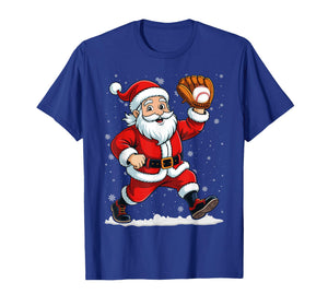 Boys Men Xmas Pitcher Santa Claus Christmas Baseball T-Shirt