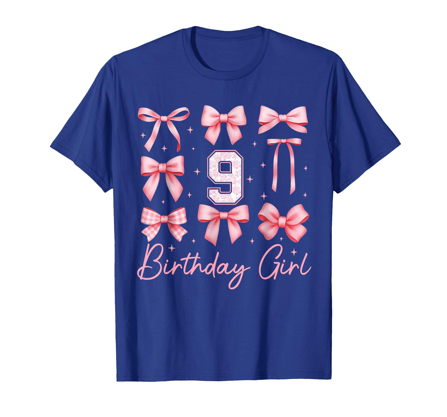 9th Birthday Girl Coquette Bow Pink Floral Toile 9 Year Old T-Shirt