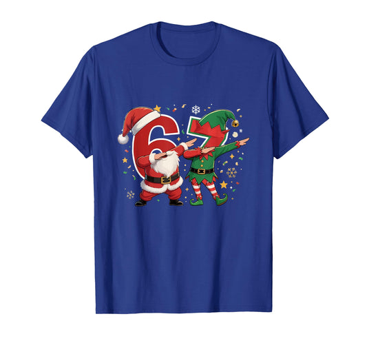 Funny Six Seven 67 Meme 6 7 Elf Dabbing Santa Dab Christmas T-Shirt