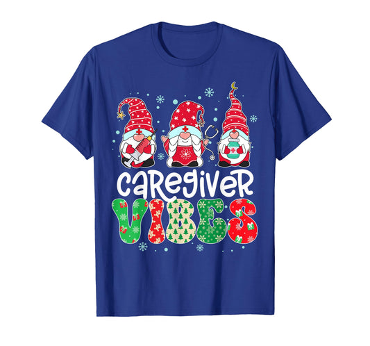 Caregiver Vibes Gnome Nurse Xmas Light Stethoscope Christmas T-Shirt