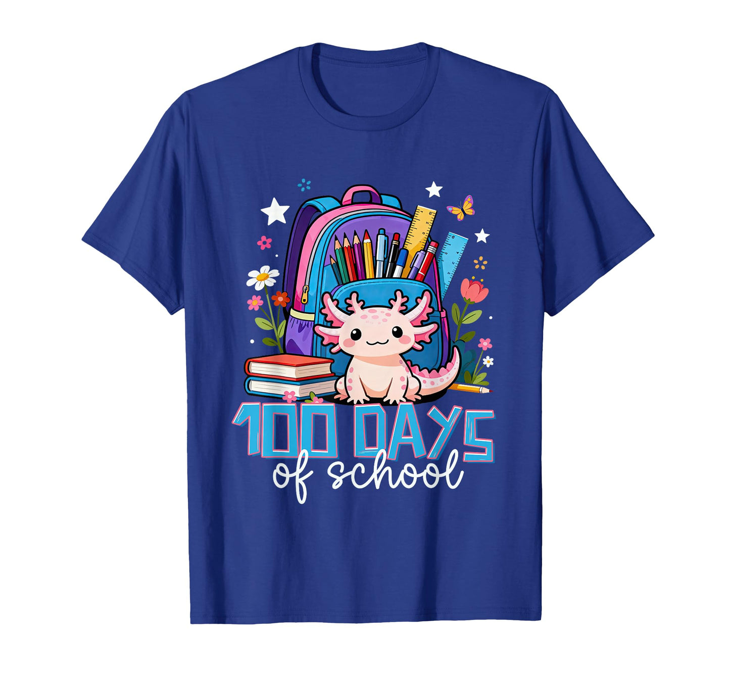 100 Days of School Axolotl Elementary-School Girls Kids T-Shirt