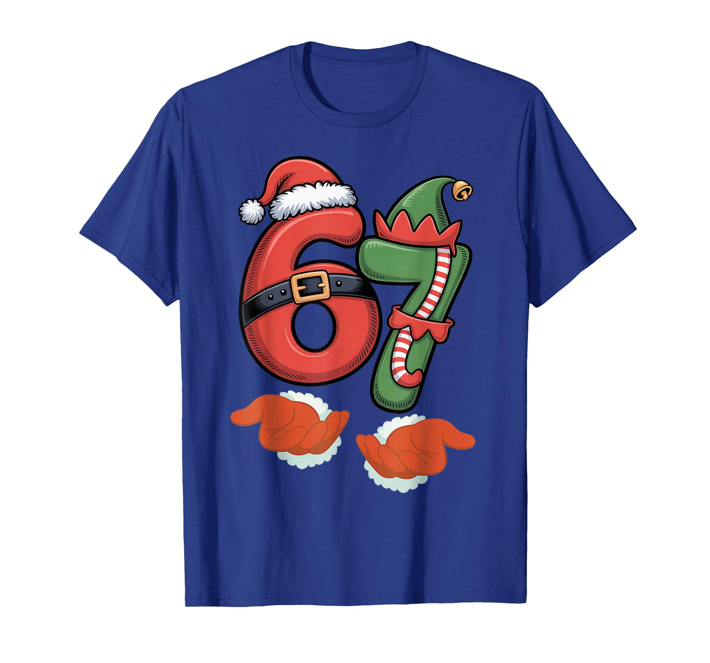 Viral 67 Christmas 67 Meme Santa Elf - SIX Seven Santa Hand T-Shirt