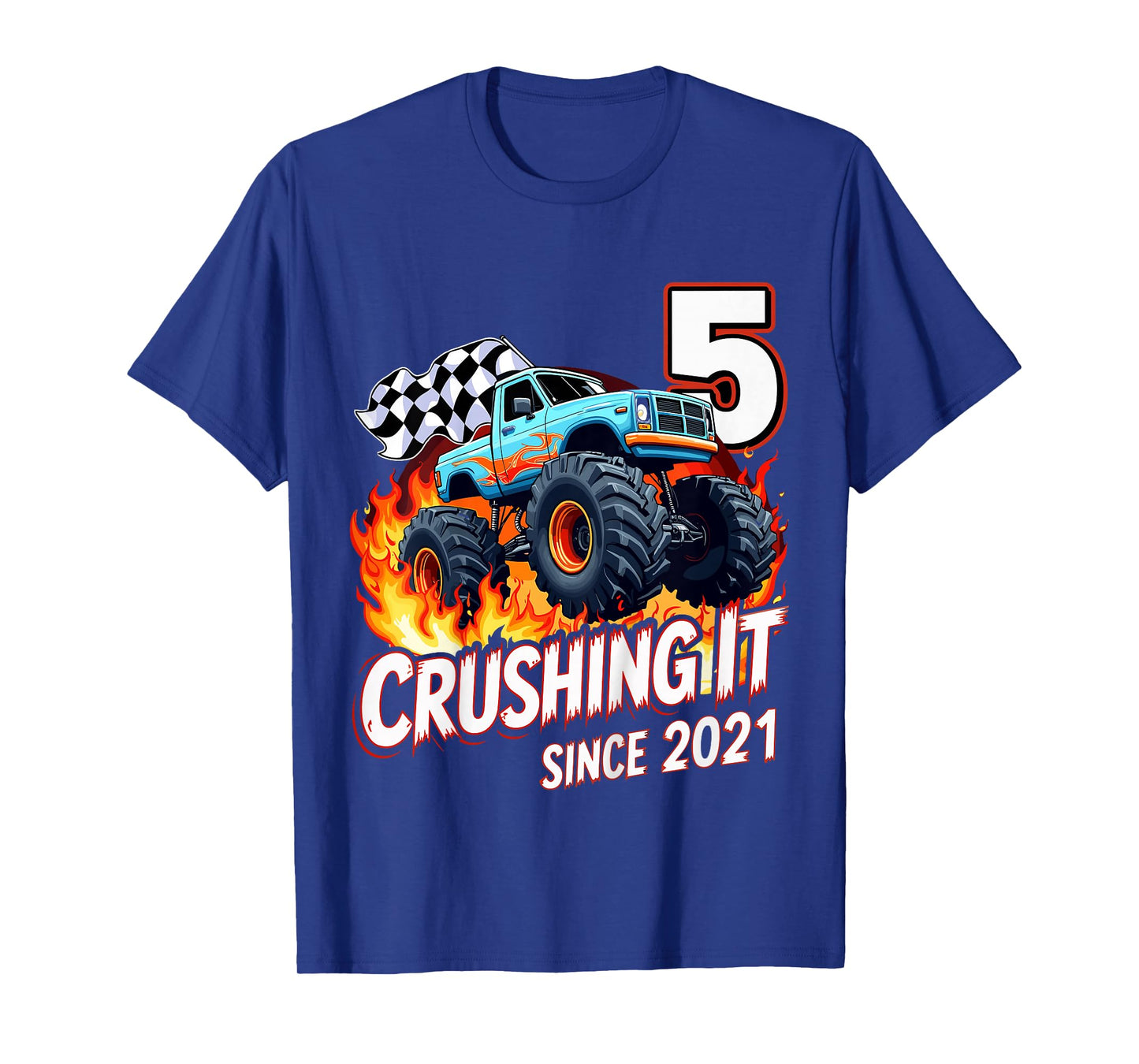 Kids 5th Birthday Monster Truck 5 Year Old Boys Born 2021 T-Shirt