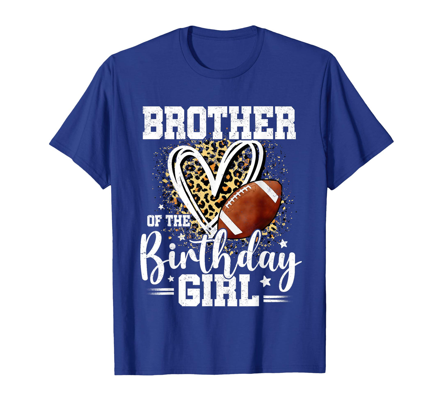 Brother of The Birthday Girl Football Brother Leopard Heart T-Shirt