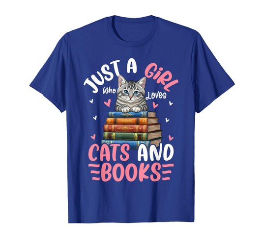 Just A Girl Who Loves Books and Cats Funny Cat Reading Girls T-Shirt