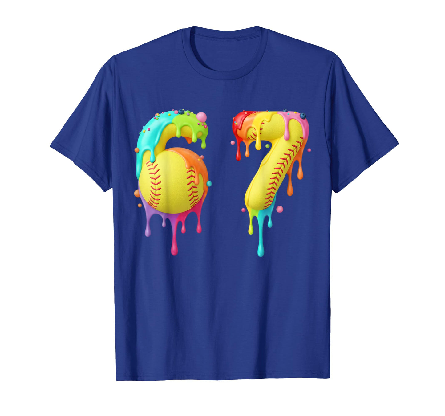 Kids Meme 67 Number Six 6 Seven 7 Ice Cream Drips Softball T-Shirt