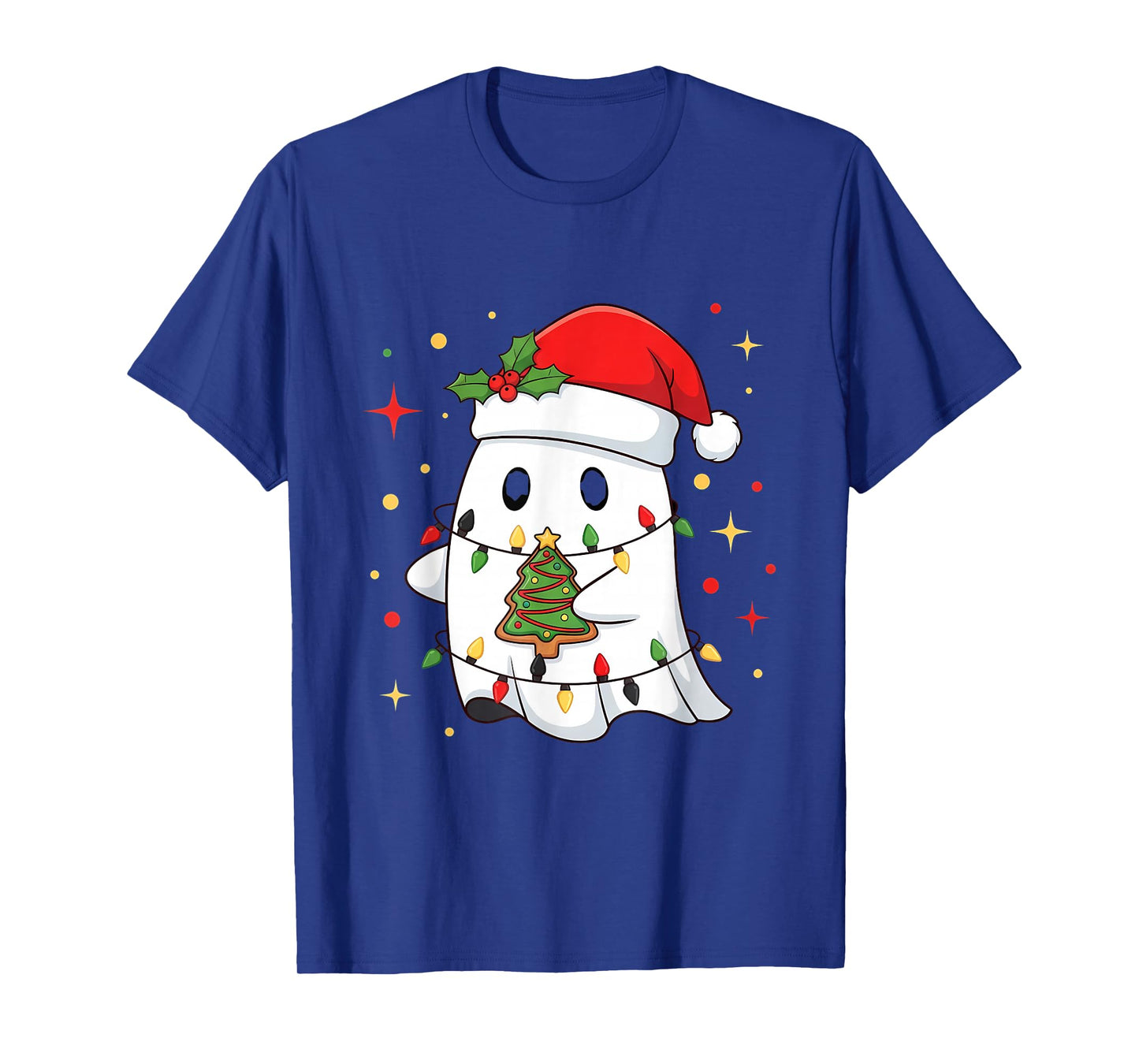 Funny Xmas Kawaii Boo Lights Tree Cake Merry Christmas T-Shirt