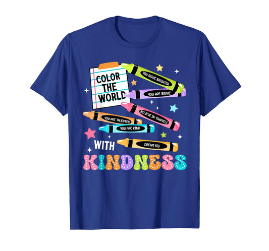 Color The World with Kindness Crayon Positivity Teacher T-Shirt
