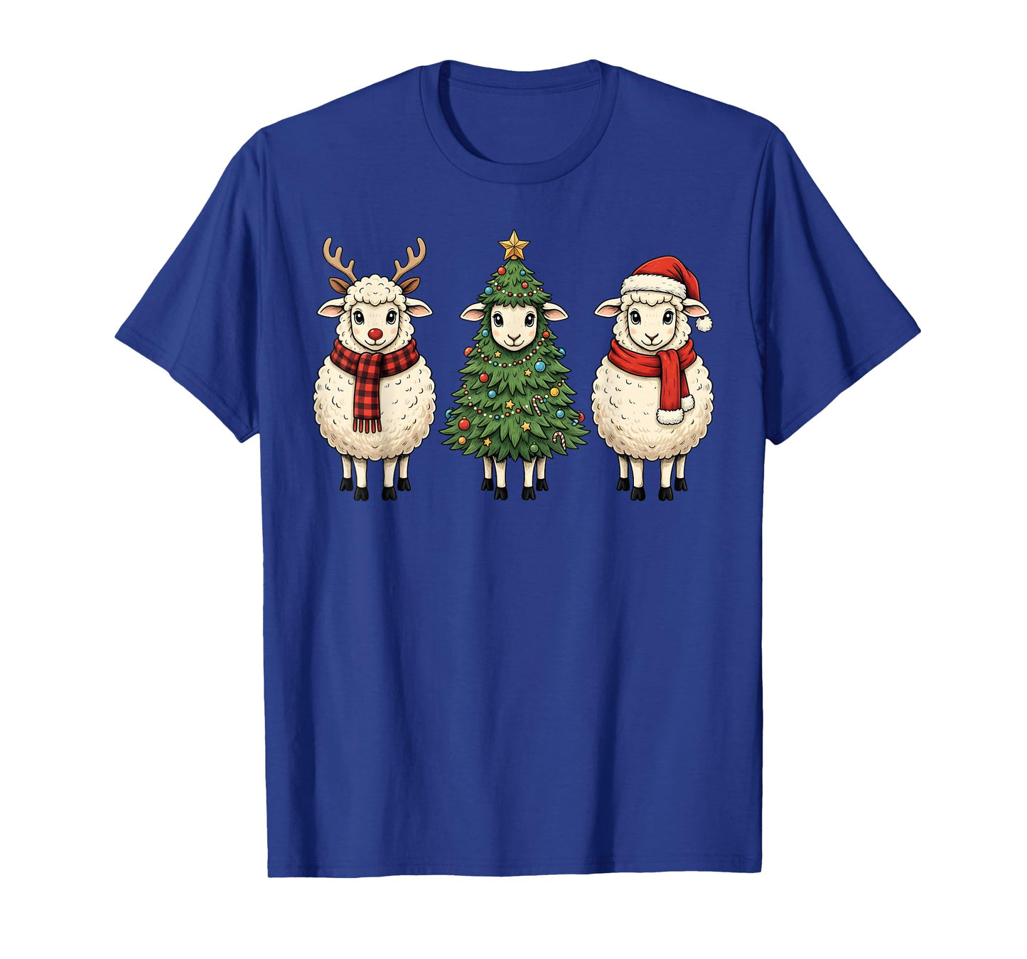 Retro Christmas Sheep Santa Reindeer Farm Animal T-Shirt