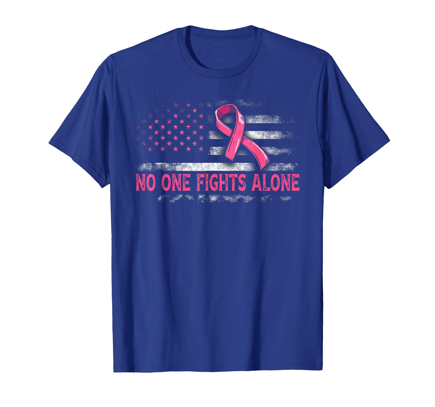 No One Fights Breast Cancer Alone American Flag Pink Ribbon T-Shirt