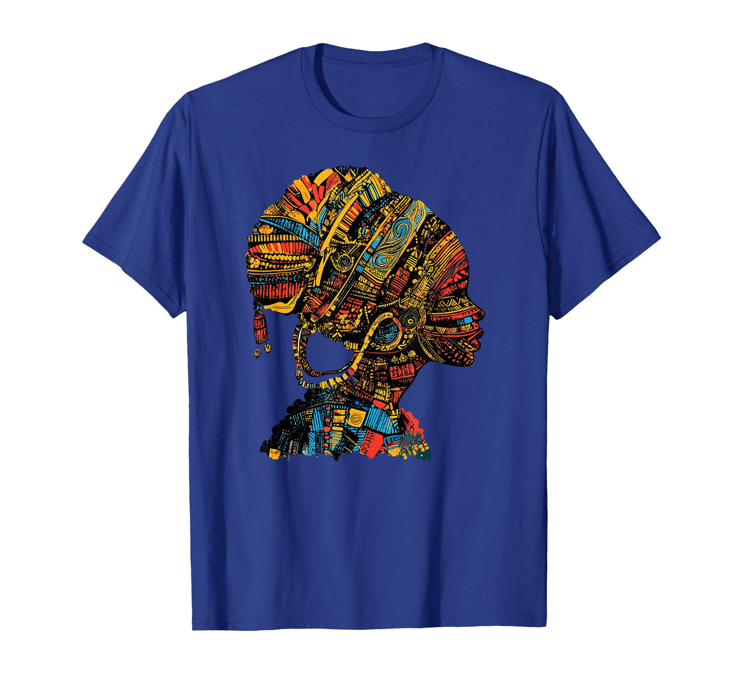 Afrocentric Queen Tribal Profile with Ethnic Patterns T-Shirt