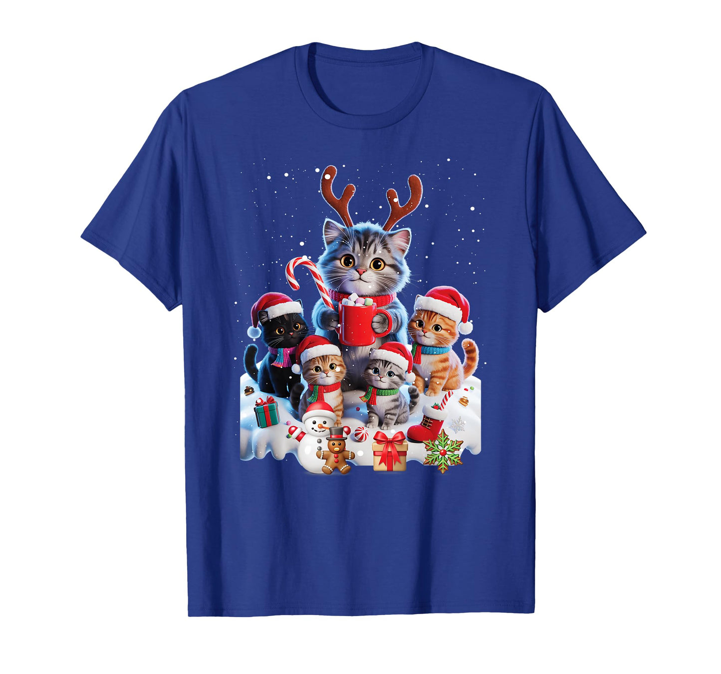 Christmas Cats Family Reindeer Santa Hats Snow Candy Cane T-Shirt