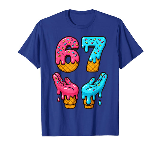 Six Seven Ice Cream Drip Meme 67 Funny Gen Alpha Slang 6 7 T-Shirt